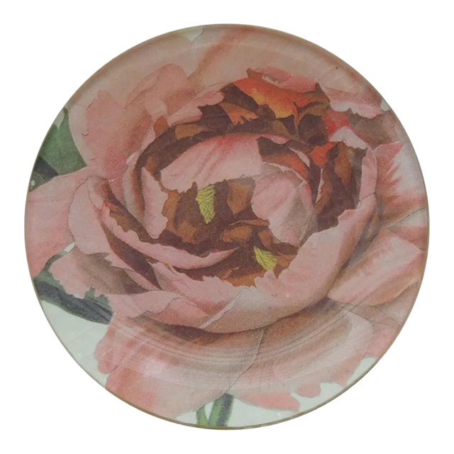 Small Round Pink Peony Decoupage Decorative Candy Dish For Sale
