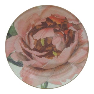 Small Round Pink Peony Decoupage Decorative Coaster For Sale