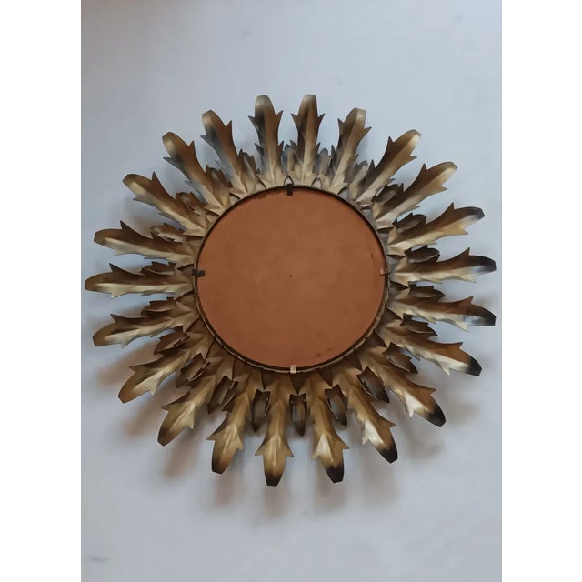 Mid-Century Modern Vintage Metal Sunburst Mirror, 1960s For Sale - Image 3 of 4