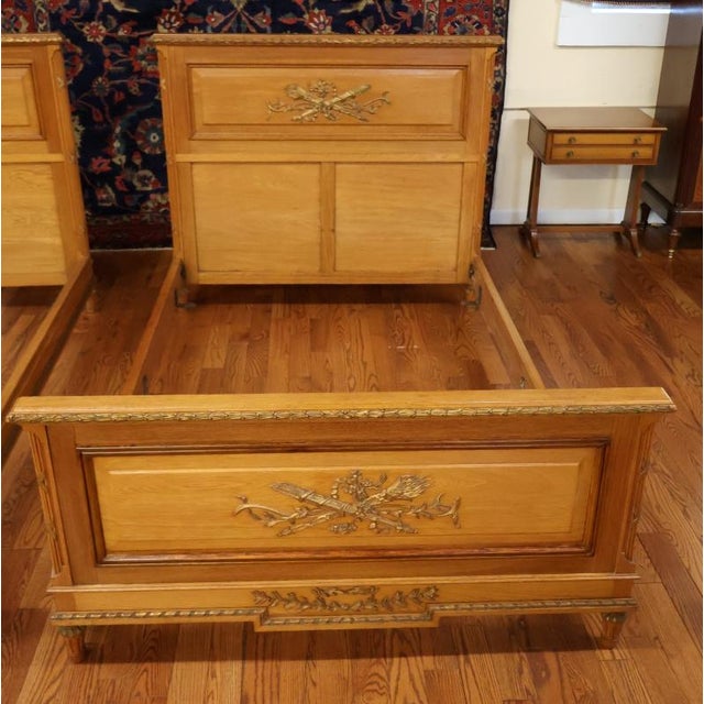 1920s Pair of 1920's Era Oak French Louis XVI Oak European Small Double Beds For Sale - Image 5 of 7