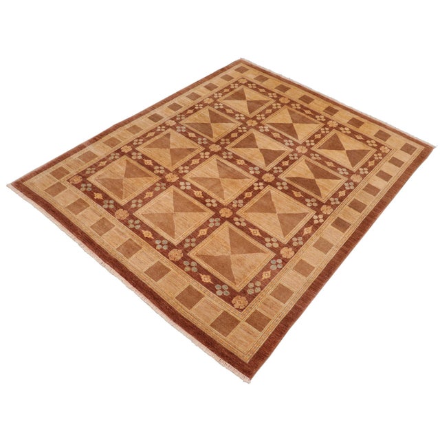 Shabby Chic Bohemien Ziegler Brown Tan Hand-Knotted Wool Rug - 7'10'' X 9'10'' For Sale - Image 3 of 8