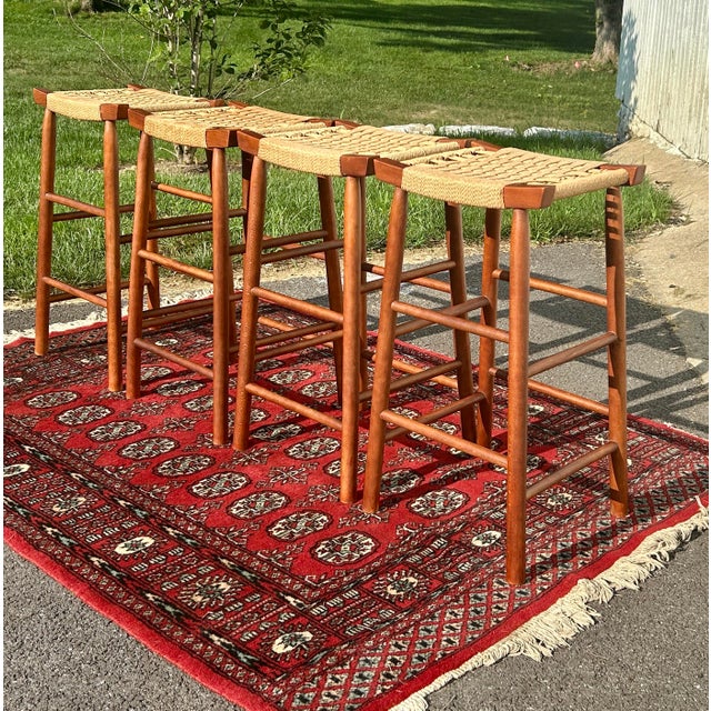 George Nakashima Vintage 1960's Mid-Century Modern Stools/Birch & Seagrass/Made N Japan/Rare For Sale - Image 4 of 12