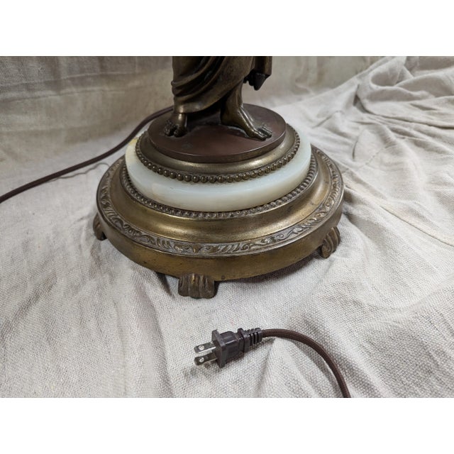 Mid 19th Century Mid 19th Century Bronze Banquet Lamp, Cast Iron and Onyx Base For Sale - Image 5 of 7