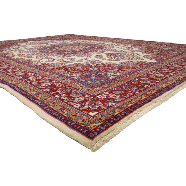 75921 Vintage Persian Khorassan Rug, 09'07 x 12'09. Like the opening of a garden gate into an ancient Persian paradise,...