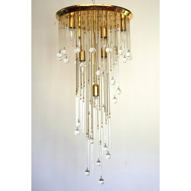 Gold Vintage Italian Brass and Crystal Ceiling Lamp, 1970s For Sale - Image 8 of 8