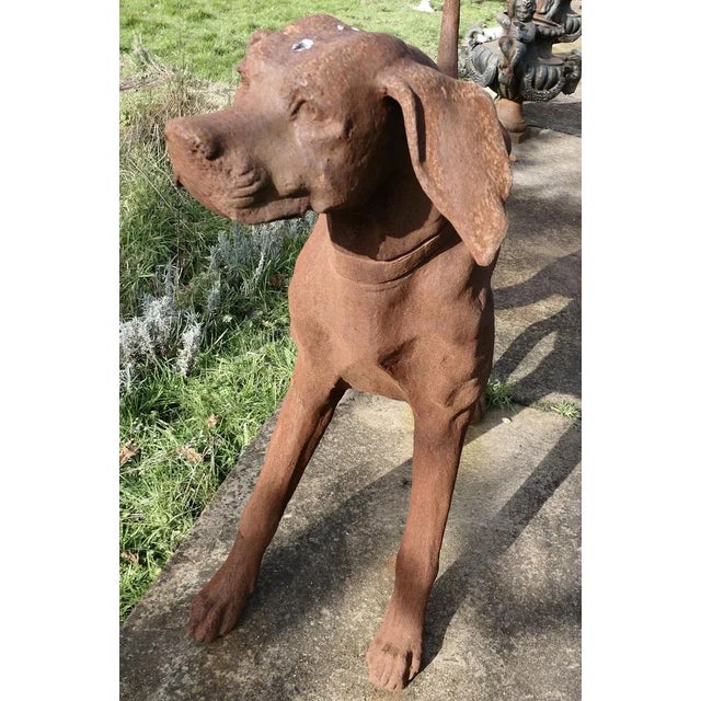 Large Weathered Cast Iron Standing Statue of a Hunting Dog in Cast Iron, 1950s For Sale - Image 3 of 7
