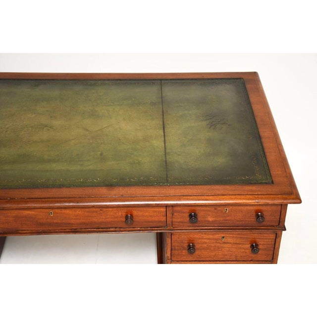 Brown Antique Victorian Pedestal Desk in Walnut with Leather Top, 1860 For Sale - Image 8 of 12