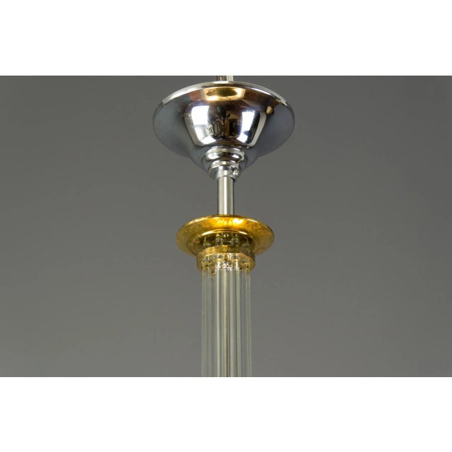 Art Deco French Chromed Brass and Glass Chandelier, 1930s For Sale - Image 6 of 16