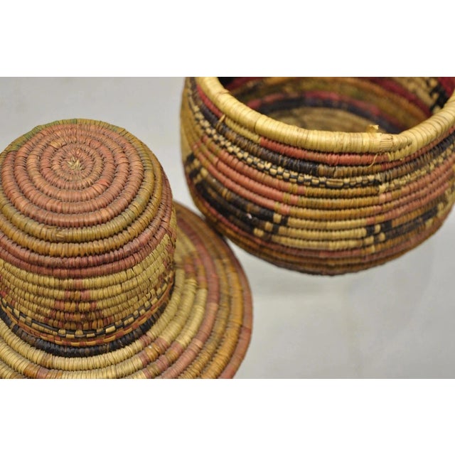 Vintage Nigerian African Tribal Hausa Woven Orange Basket With Dome Lid For Sale In Philadelphia - Image 6 of 9
