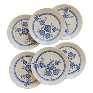 Vintage Earthenware Dessert Plates with Nancay Pattern from Gien, 1960s, Set of 6 For Sale