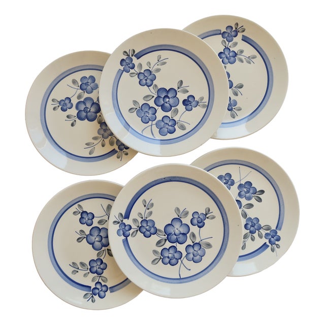 Vintage Earthenware Dessert Plates with Nancay Pattern from Gien, 1960s, Set of 6 For Sale