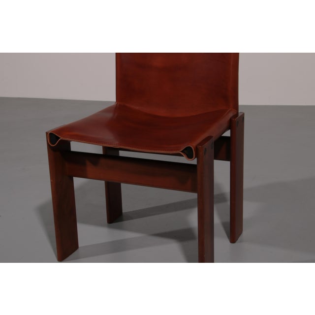 Walnut and Cognac Saddle Leather Monk Chairs by Afra and Tobia Scarpa, 1970, Set of 6 For Sale - Image 11 of 14