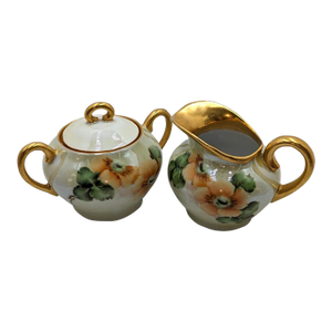 1930s Signed Ct Altwasser Floral Porcelain Creamer & Sugar With Lid