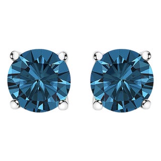 14K White Gold 1.00 Cttw Blue Lab Grown Diamond Stud Earrings with Screw Backs For Sale