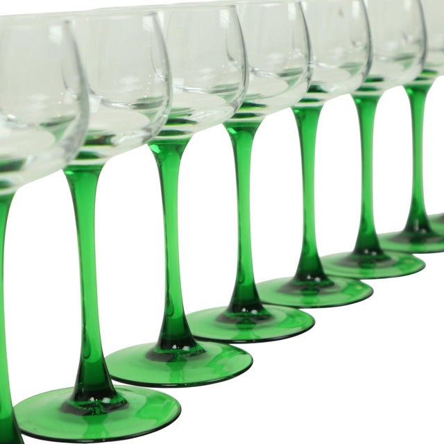Green Vintage Luminarc Alsace Wine Glasses with Green Base, 1970s, Set of 10 For Sale - Image 8 of 14