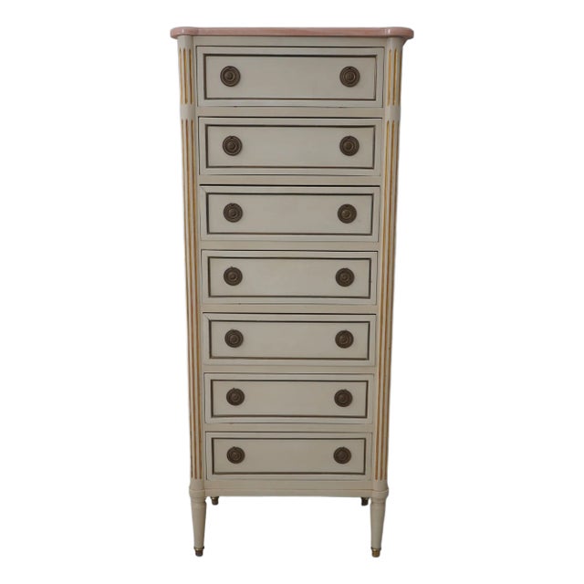 French Louis XVI Style Marble Top Painted Finish Semainier Lingerie Chest For Sale