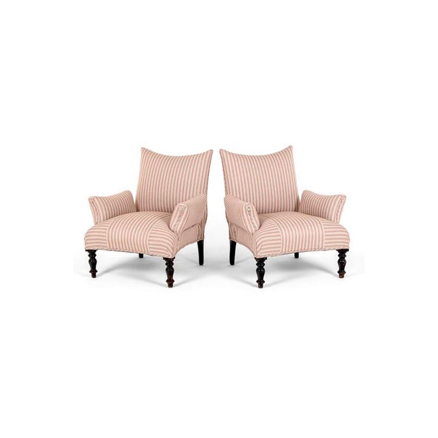Set of French Armchairs in Pink Stripe Linen For Sale - Image 11 of 11