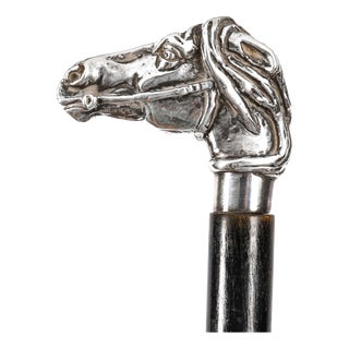 Antique Silver Novelty Horse Head Walking Cane Stick, 1800s For Sale