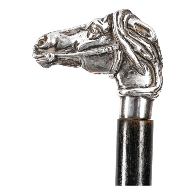 Antique Silver Novelty Horse Head Walking Cane Stick, 1800s For Sale