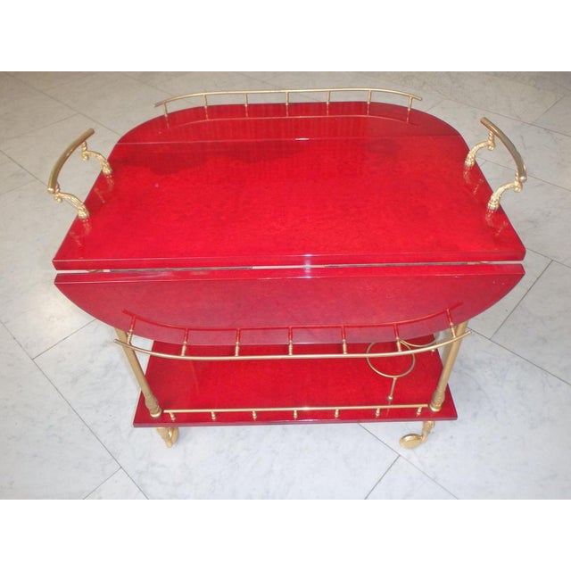 Bright Red Goatskin Bar Cart with Wings by Aldo Tura For Sale - Image 10 of 14
