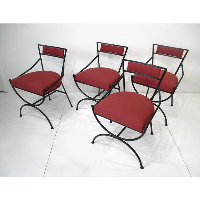 French Iron and Upholstered Outdoor Indoor Dining Chairs For Sale - Image 12 of 12