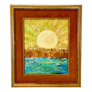 1970s Impressionist Abstract Sea & Sun Original Oil Painting, Framed & Unsigned