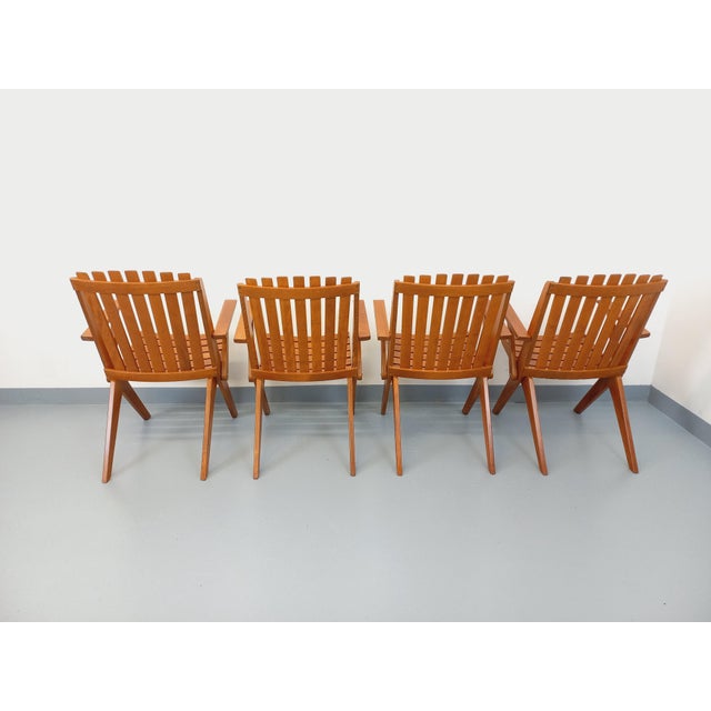 Wood Vintage Beechwood Garden Armchairs, 1960s, Set of 4 For Sale - Image 7 of 18