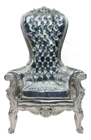 French Throne Chair – Silver Leather High-Back
