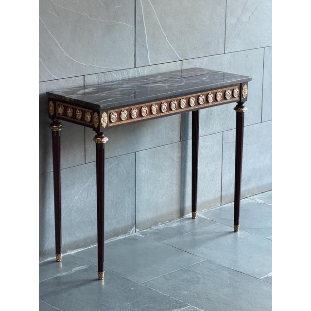 Antique French Louis XVI Revival Console Table with Porcelain Medallions with Marble Top, 1890s For Sale - Image 3 of 15