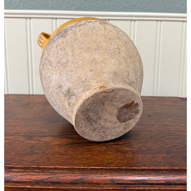 Antique French Country Confit Pot Pottery Jug Glazed Ochre Yellow Large #2 For Sale - Image 17 of 17