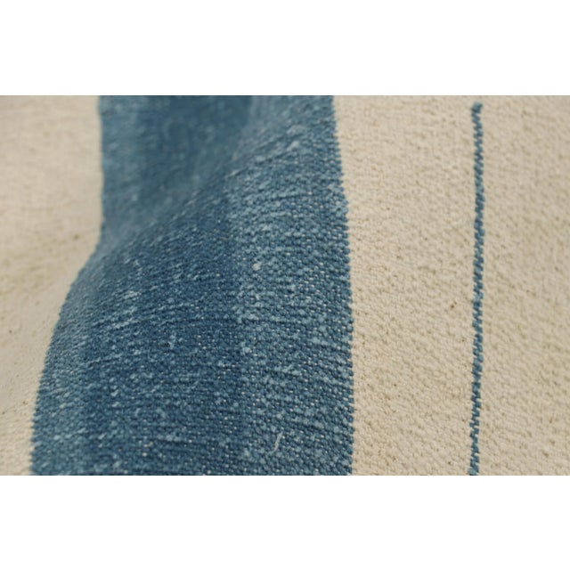 Textile Rug & Kilim’s Contemporary Dhurrie Rug in Blue and Cream White Stripes For Sale - Image 7 of 7