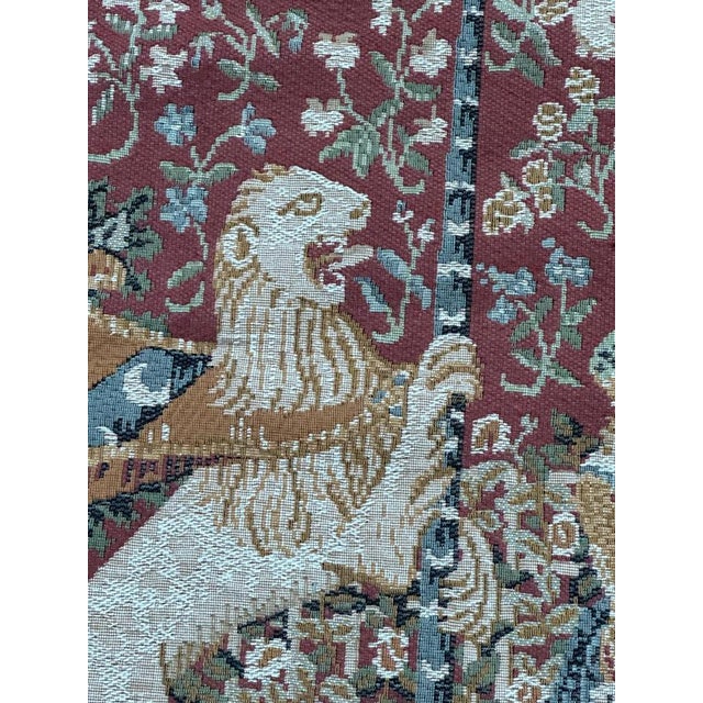 Vintage French Aubusson Style Lady and Licorn Jacquard Tapestry, 1970s For Sale - Image 6 of 16