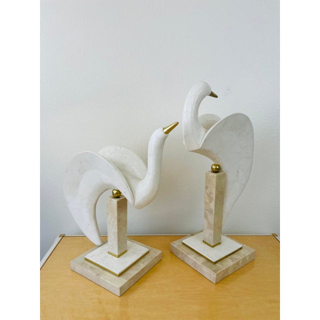 Postmodern Vintage 1980s Pair of Maitland Smith Tessellated Stone Stylized Bird Statues For Sale - Image 3 of 15