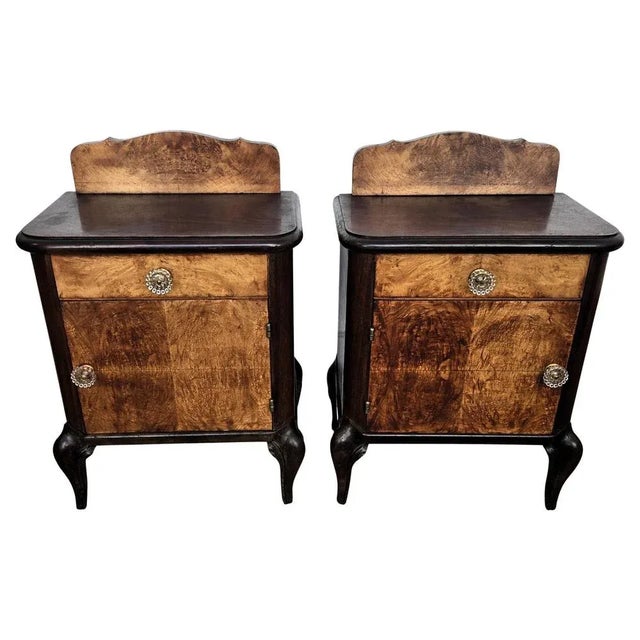 Italian Art Deco Nightstands in Burl Walnut, 1940s, Set of 2 For Sale - Image 10 of 10