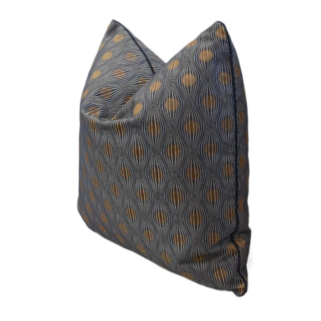 Designer Modern Abstract Optical Blue & Gold Feather/Down Pillow For Sale In Los Angeles - Image 6 of 7