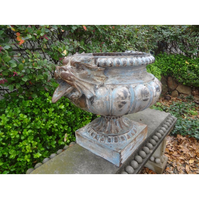 Pair of 19th Century French Cast Iron Garden Urns Attributed to Alfred Corneau For Sale - Image 9 of 13