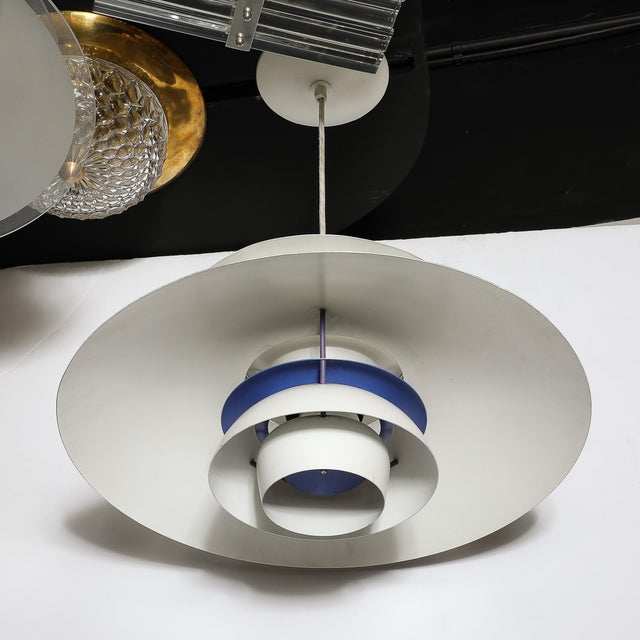 Mid-Century Ph5 Pendant White & Blue Enamel Chandelier by Poul Henningsen For Sale - Image 9 of 12