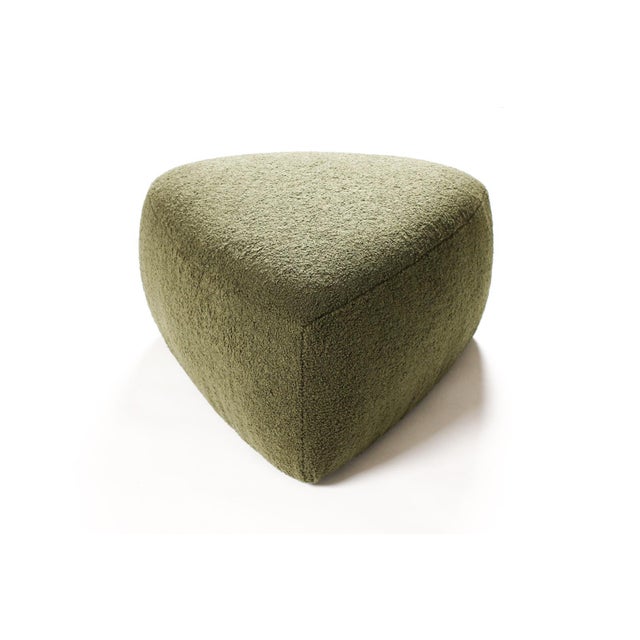 #2139— Custom Morro Triangular Ottoman / Footstool — Olive Bouclé — White Oak Custom made ottoman / foot stool designed...