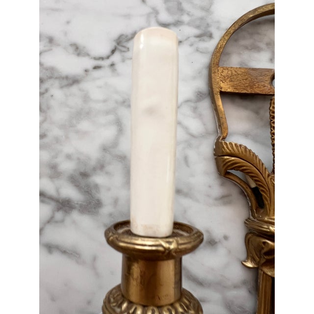 Antique Louis XIV Style Brass Bronze Two-Arm Wall Sconces Pair of Two For Sale - Image 9 of 15