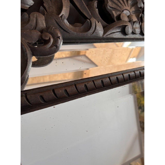 19th Century Large 19th Century Baroque Carved Wooden Mirror For Sale - Image 5 of 8