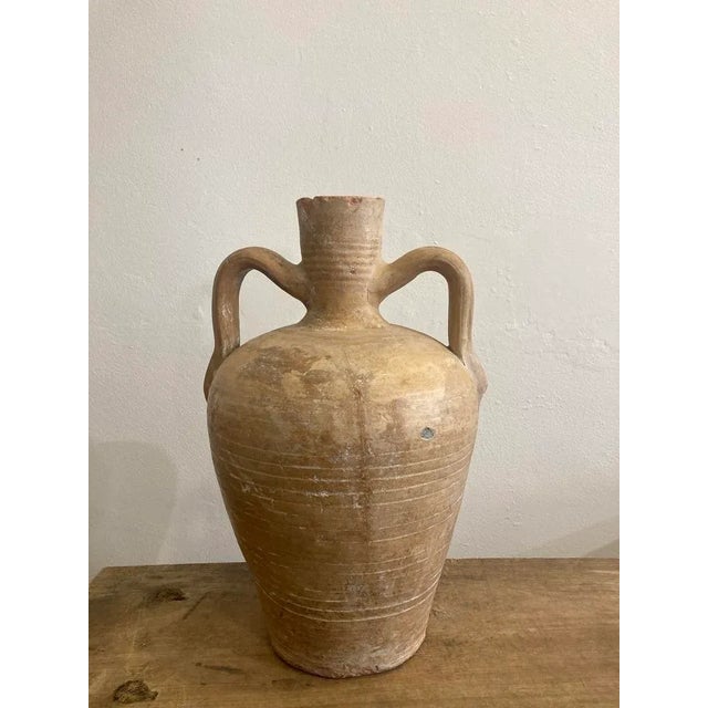 Rustic Vintage Beige Faience Vase For Sale - Image 3 of 4