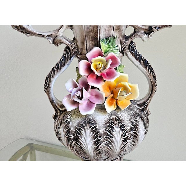 Antique White Vintage Italian Capodimonte-Style Porcelain Floral Vase – 17" For Sale - Image 8 of 18