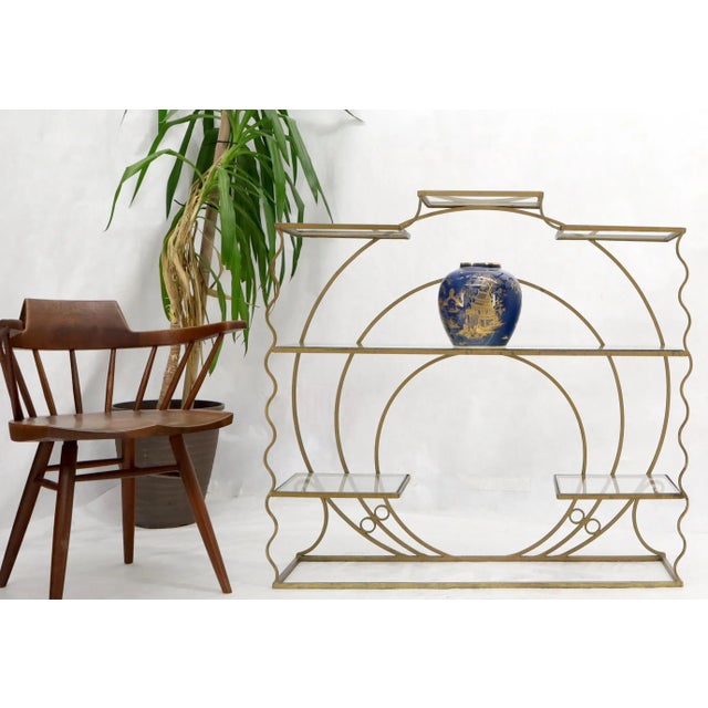 Decorative Gold Gilt Wrought Iron Glass Shelves Étagère For Sale - Image 9 of 13