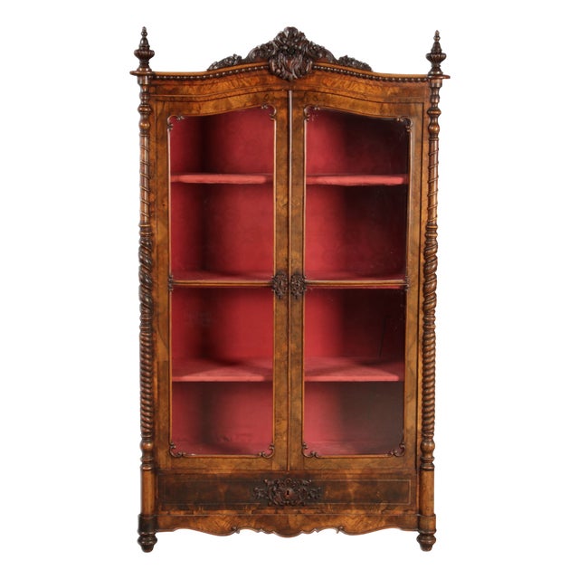 Antique Biedermeier Display Cabinet in Walnut, 1860 For Sale