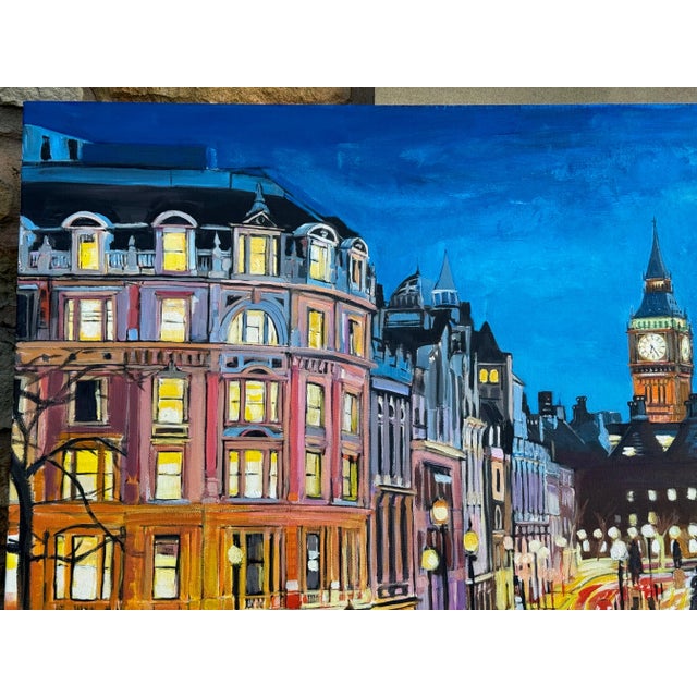 Blue Trafalgar Square Big Ben Westminster London England by British Cityscape Artist For Sale - Image 8 of 12