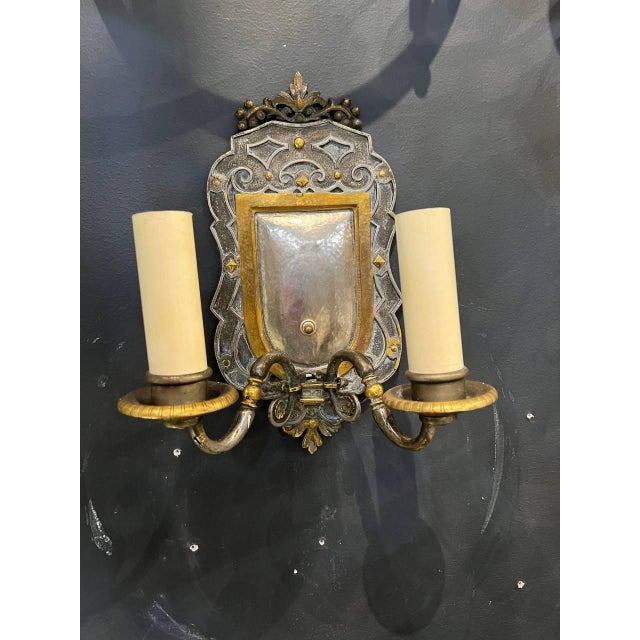 Late 19th Century 1890 Caldwell Silver and Bronze Neocalssical Sconces - a Pair For Sale - Image 5 of 7