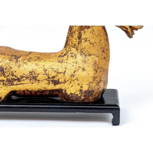 Early 20th Century Vintage Chinese Gilt Han Style Wood Horse Bust on Stand For Sale - Image 5 of 7