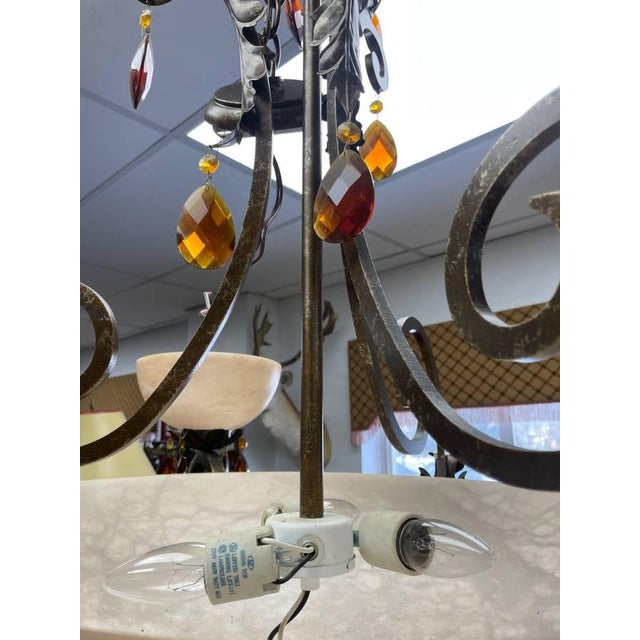 Vintage Fredrick Ramond Alabaster Glass Lighted Chandelier, Amber Crystal Glass, Six Lights, Metal For Sale - Image 11 of 11