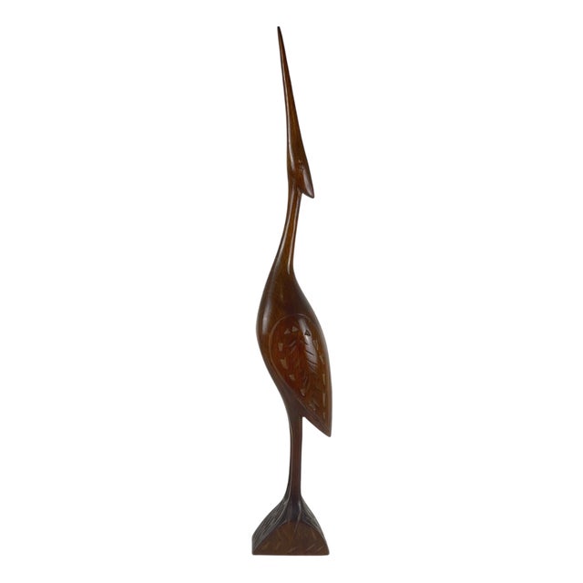 Carved Wooden Heron Statue, Mid-20th Century For Sale