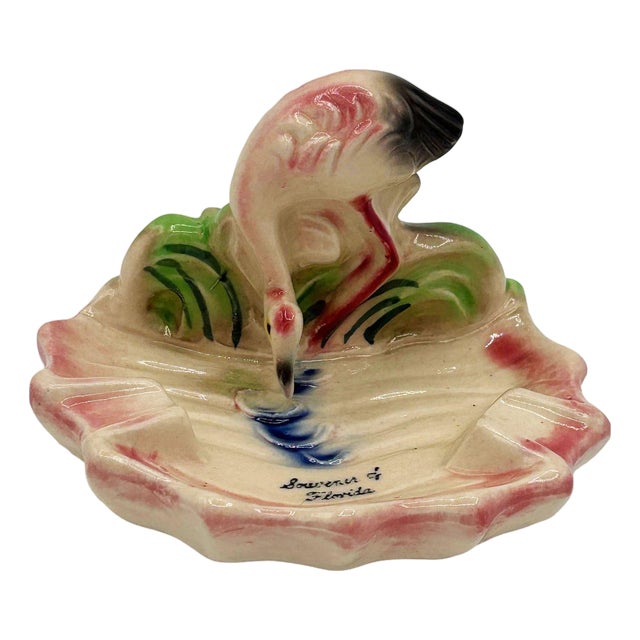 Rare 1948 "Soweru of Florida" Drinking Pink Flamingo Ceramic Ashtray For Sale